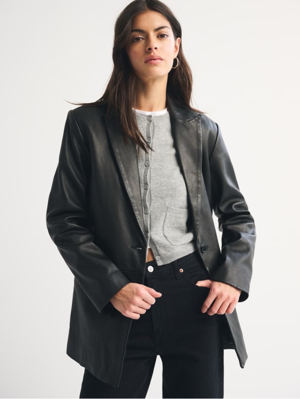 Abercrombie & Fitch Black Leather Blazer Jacket
